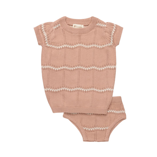 Girls Wave Knit 2 Piece Set – Pink/Ivory