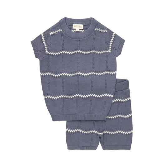 Boys Wave Knit 2 Piece Set – Blue/Ivory