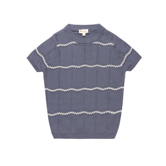 Wave Knit Knit Top – Blue/Ivory