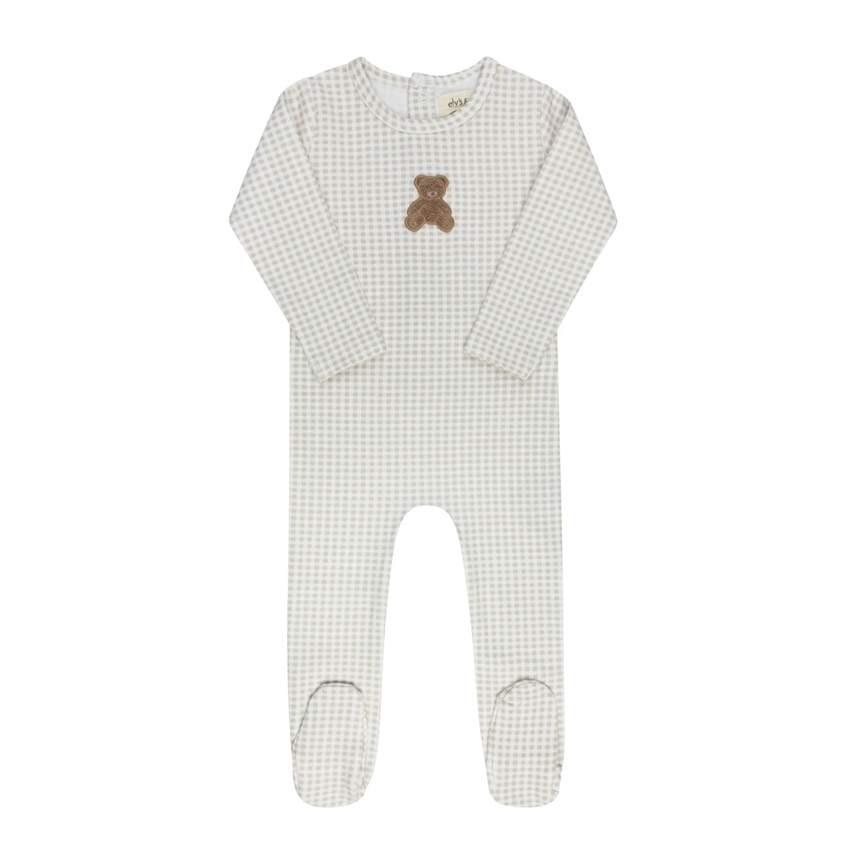 Baby Boy Footie – Tan – Gingham Teddy