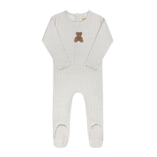 Baby Boy Footie – Tan – Gingham Teddy