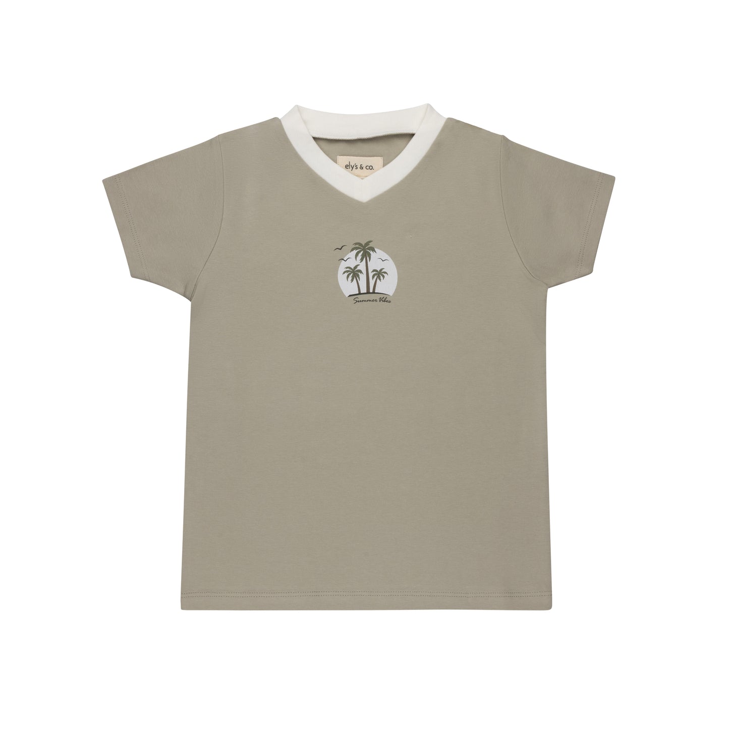 Ribbed Palm Printed Sage V-neck Tee