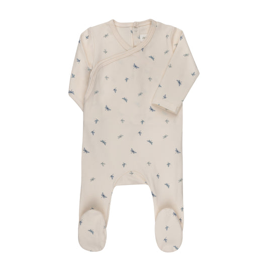 Ivory/Blue Jersey Cotton Dragonfly Footie