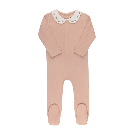 Embroidered Trim Collection Footie- Pink