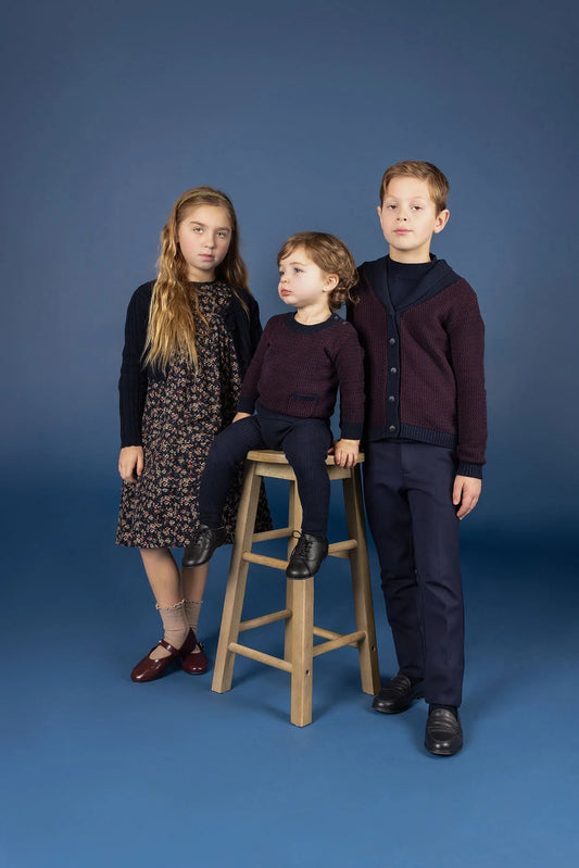 Cable Pointelle Collection-Navy - Cardigan