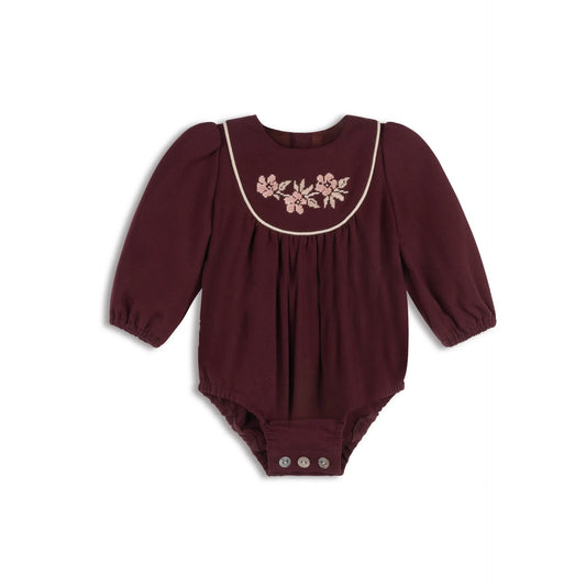 Stitch Embroidered Wool Collection-Wine - Romper