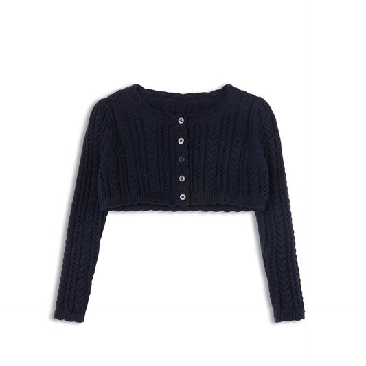Cable Pointelle Collection-Navy - Cardigan