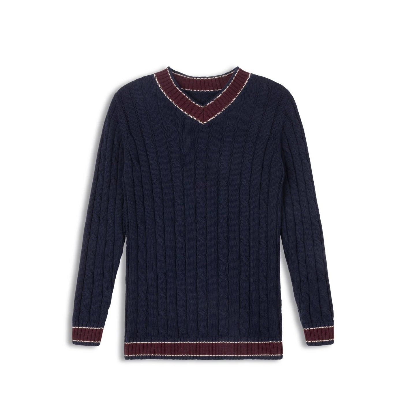 Cable Knit Boys Collection-Navy/wine - Sweater