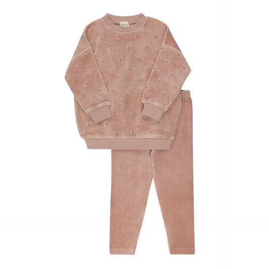 Velour Embroidered Floral Collection Lounge Set -Pink