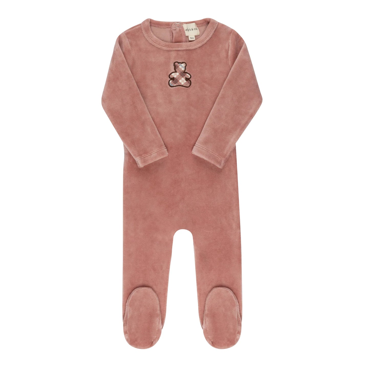 Velour Plaid Bear Footie- Pink