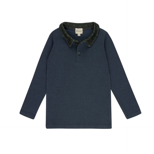 Velour Plaid Bear Polo- Blue