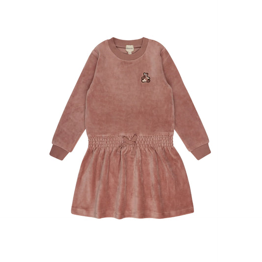 Velour Plaid Bear Dress- Pink