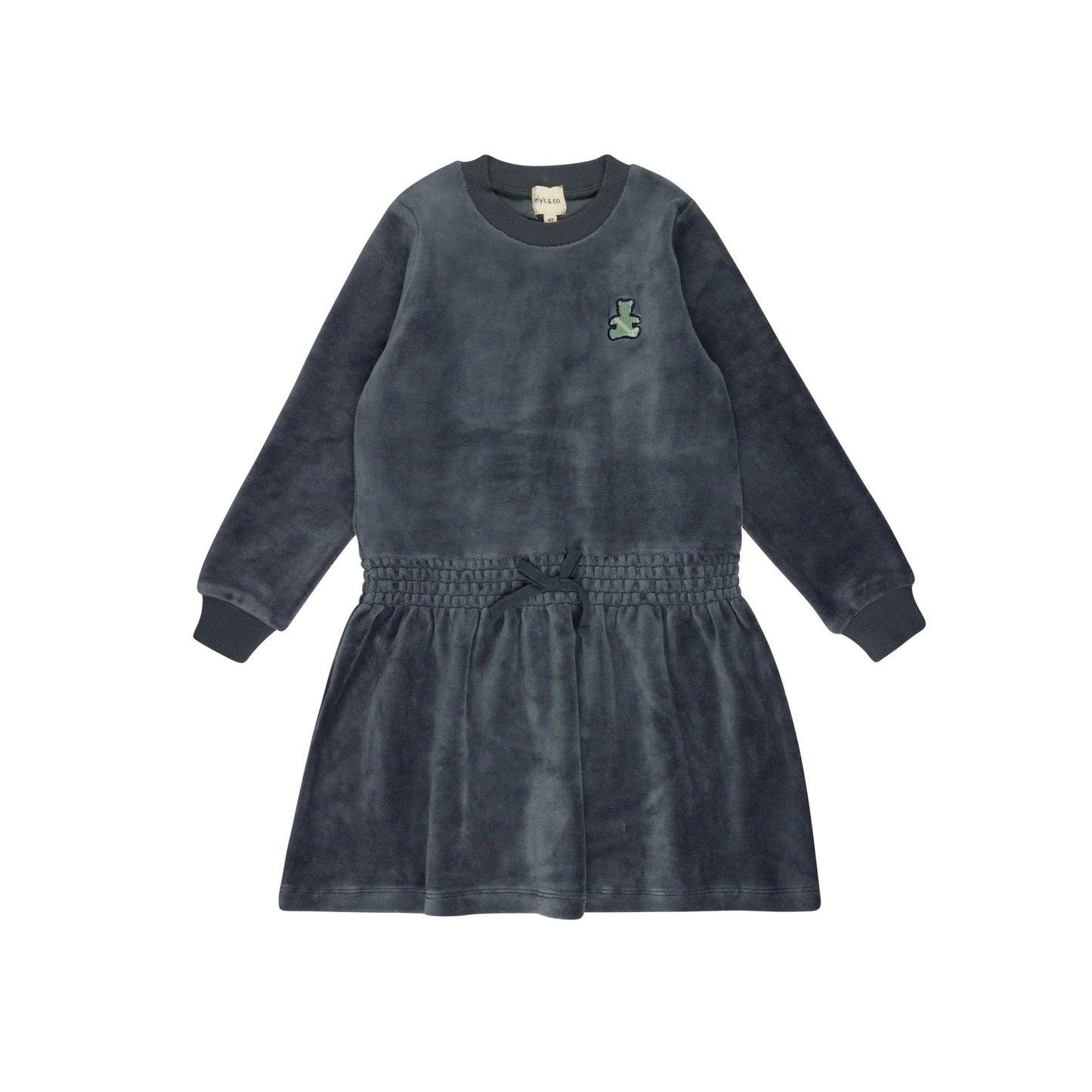 Velour Plaid Bear Dress- Blue
