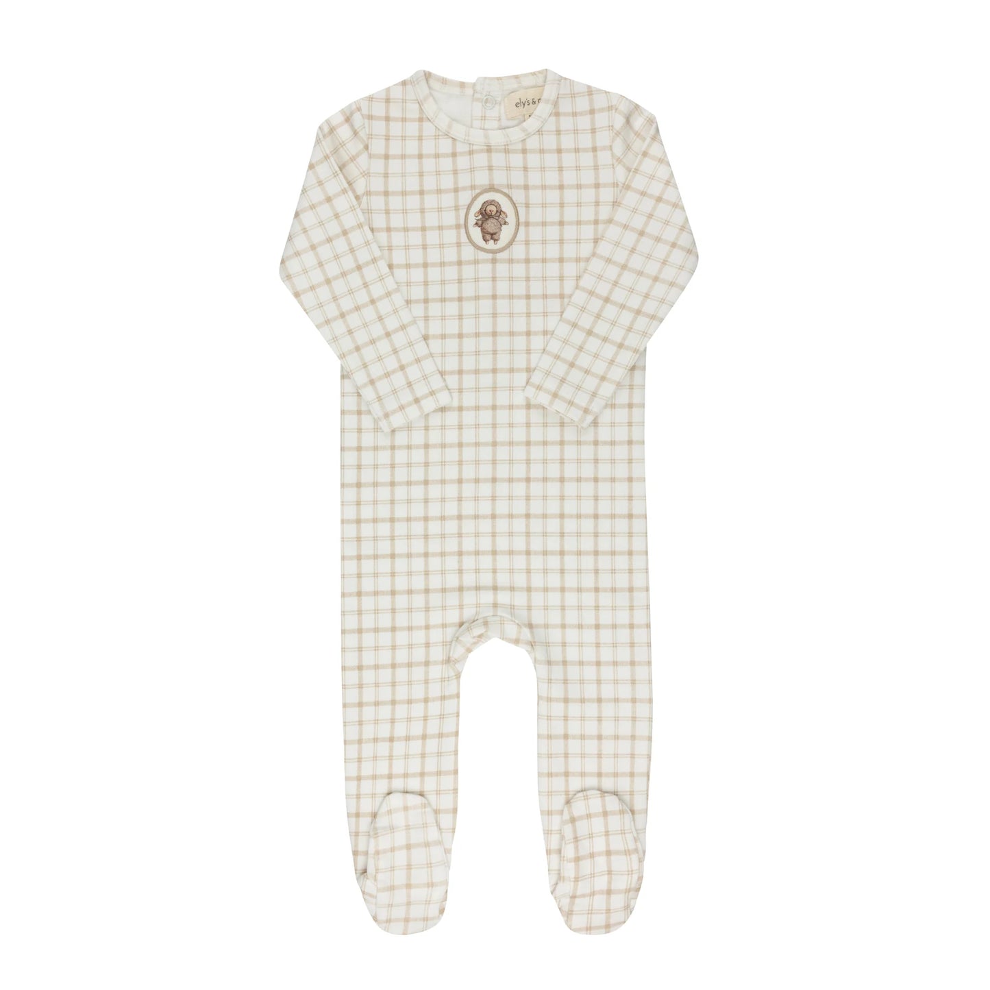 Modal French Terry Plaid Sheep Collection - Beige Footie