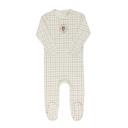 Modal French Terry Plaid Sheep Collection - Beige Footie