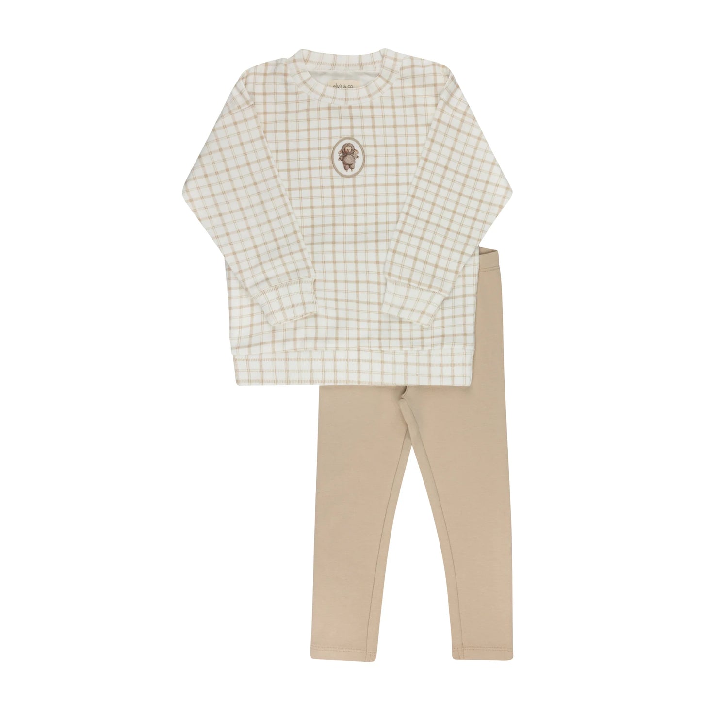 Modal French Terry Plaid Sheep Collection - Beige Lounge Set