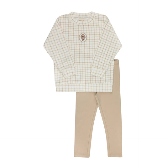 Modal French Terry Plaid Sheep Collection - Beige Lounge Set