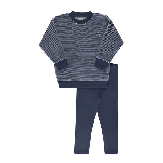 Velour Stripe Collection Lounge Set- Dark Blue