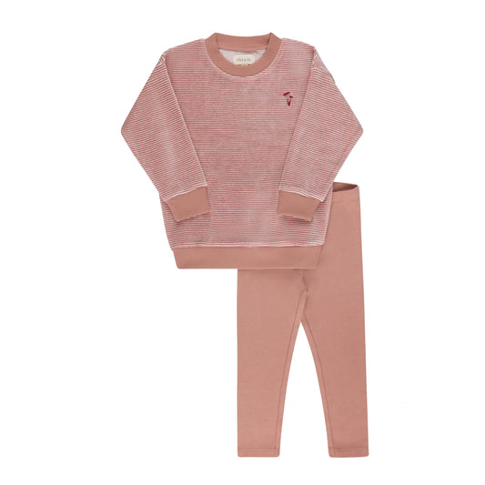 Velour Stripe Collection Lounge Set- Dark Pink