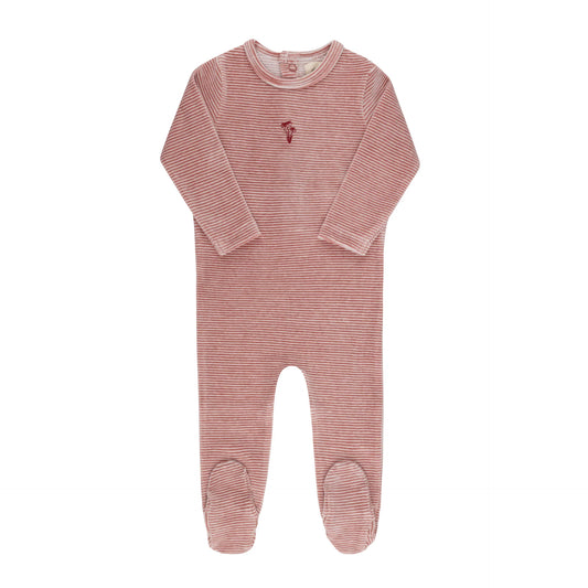 Velour Stripe Collection Footie- Dark Pink