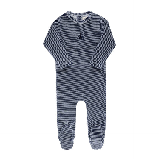 Velour Stripe Collection Footie- Dark Blue
