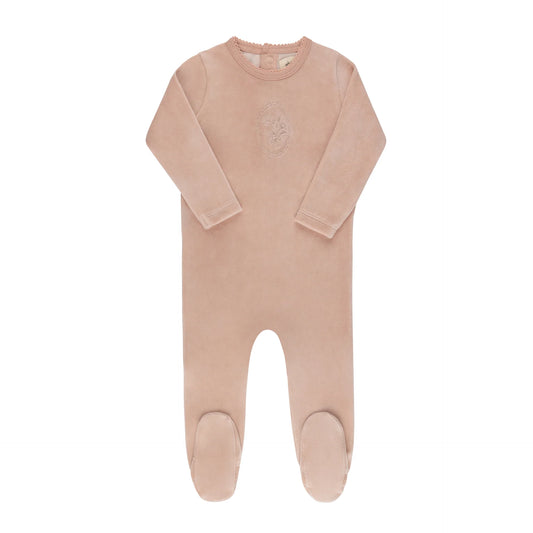 Velour Center Floral Collelction Footie- Pink