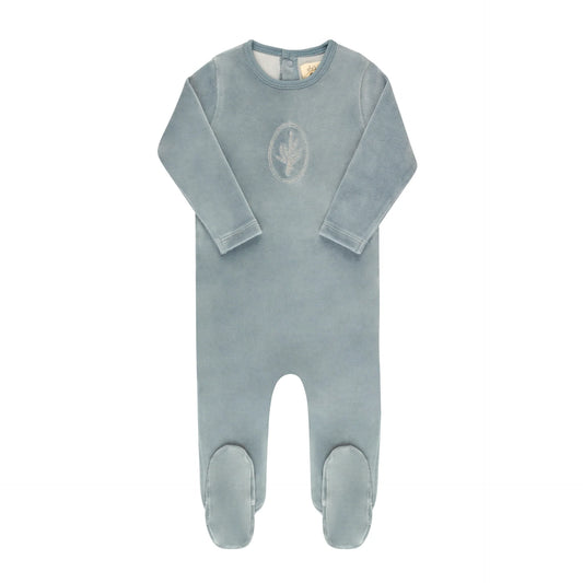 Velour Center Floral Collelction Footie- Blue
