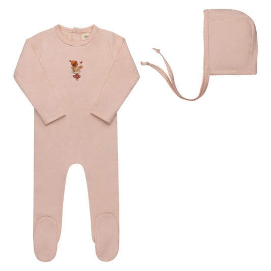 French Terry Pink Mouse Footie+Bonnet