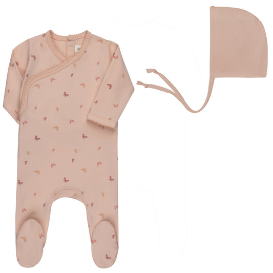 Pink Jersey Cotton Butterfly Footie+Beanie