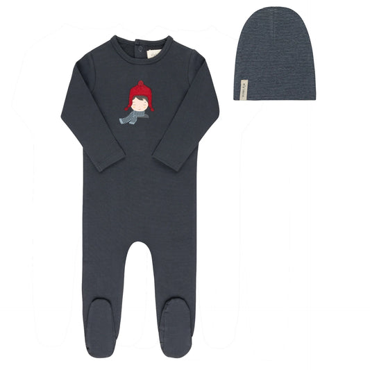 Autumn Kids Collection Footie + Beanie- Navy