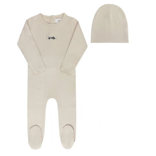 Tan Race Car Footie+Beanie
