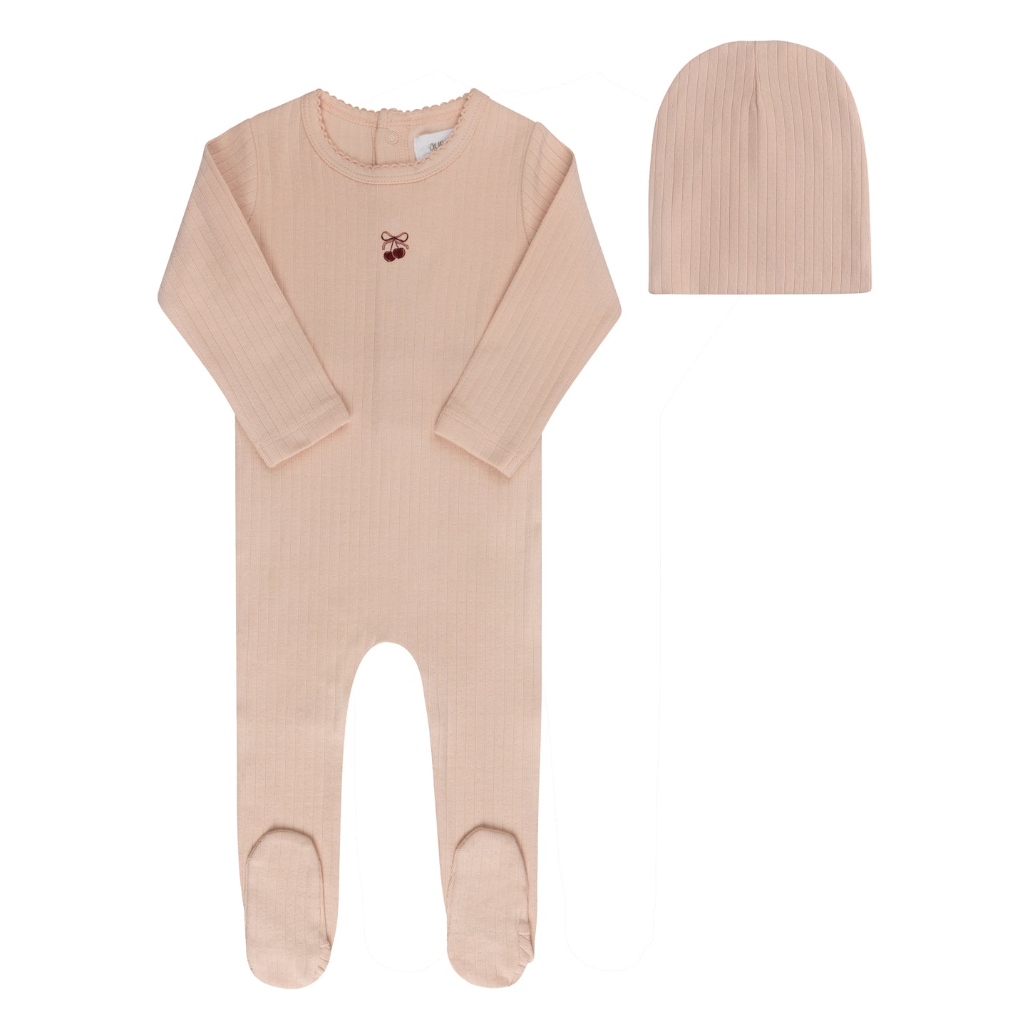 Pink/Red Pointelle Bow Print Footie+Beanie