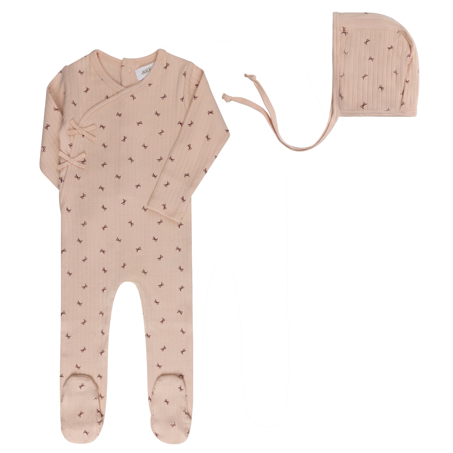 Pink Bow Pattern Footie+Beanie