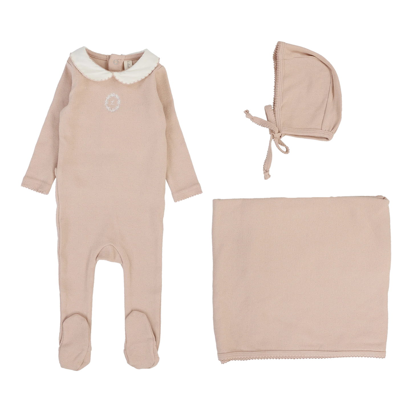 Emblem Embroidered Layette Set - Dusty Pink