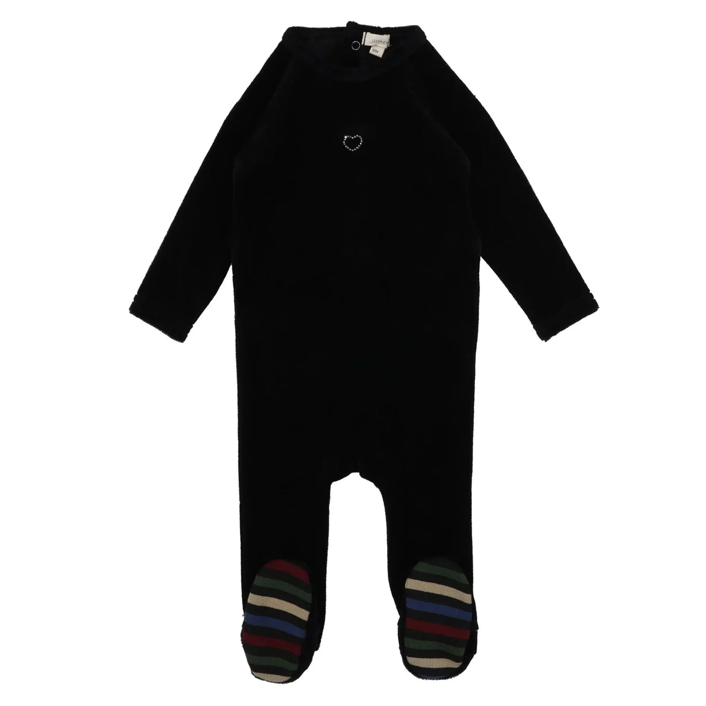 Velour Rhinestone Footie - Black