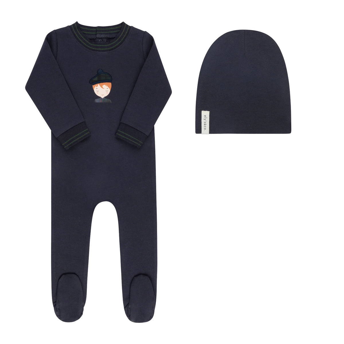 Baby Boy Footie & Beanie – Navy – French Terry Scottish