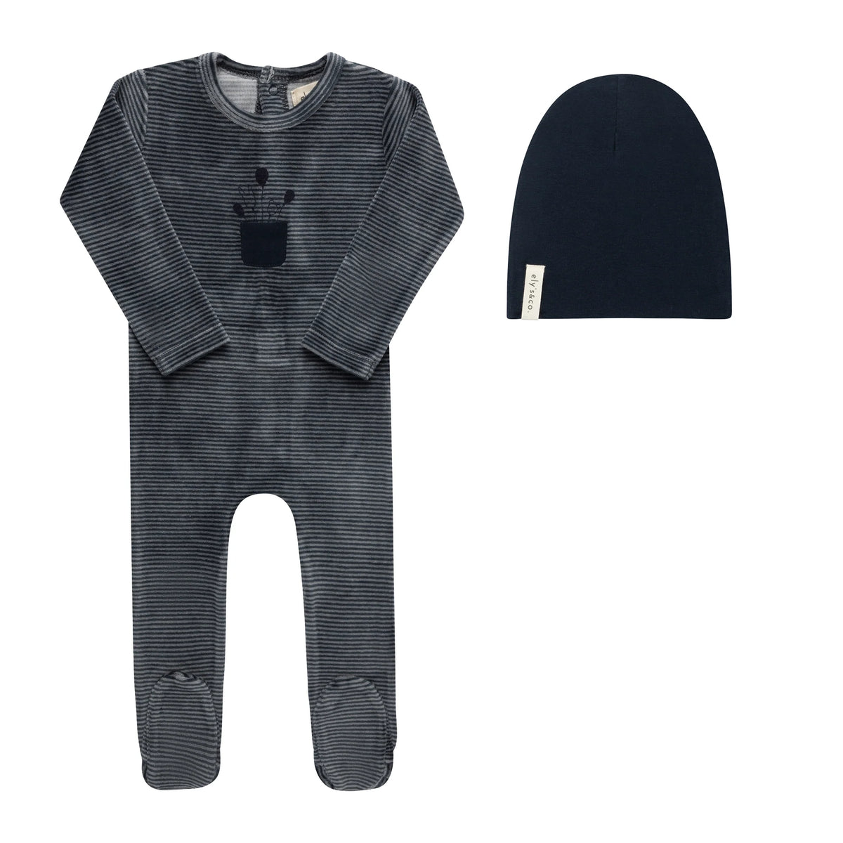Baby Boy Footie & Beanie – Blue – Stripe