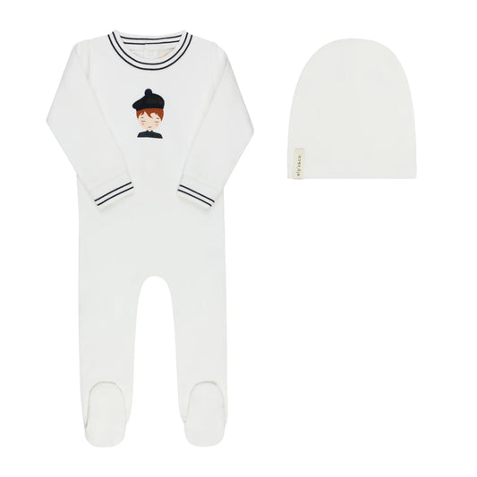 Baby Boy Footie & Beanie – Ivory Navy – French Terry Scottish