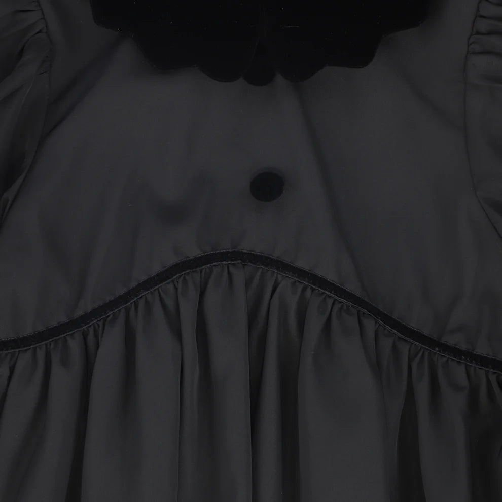 Taffeta Velvet Collar Puff Sleeve Dress