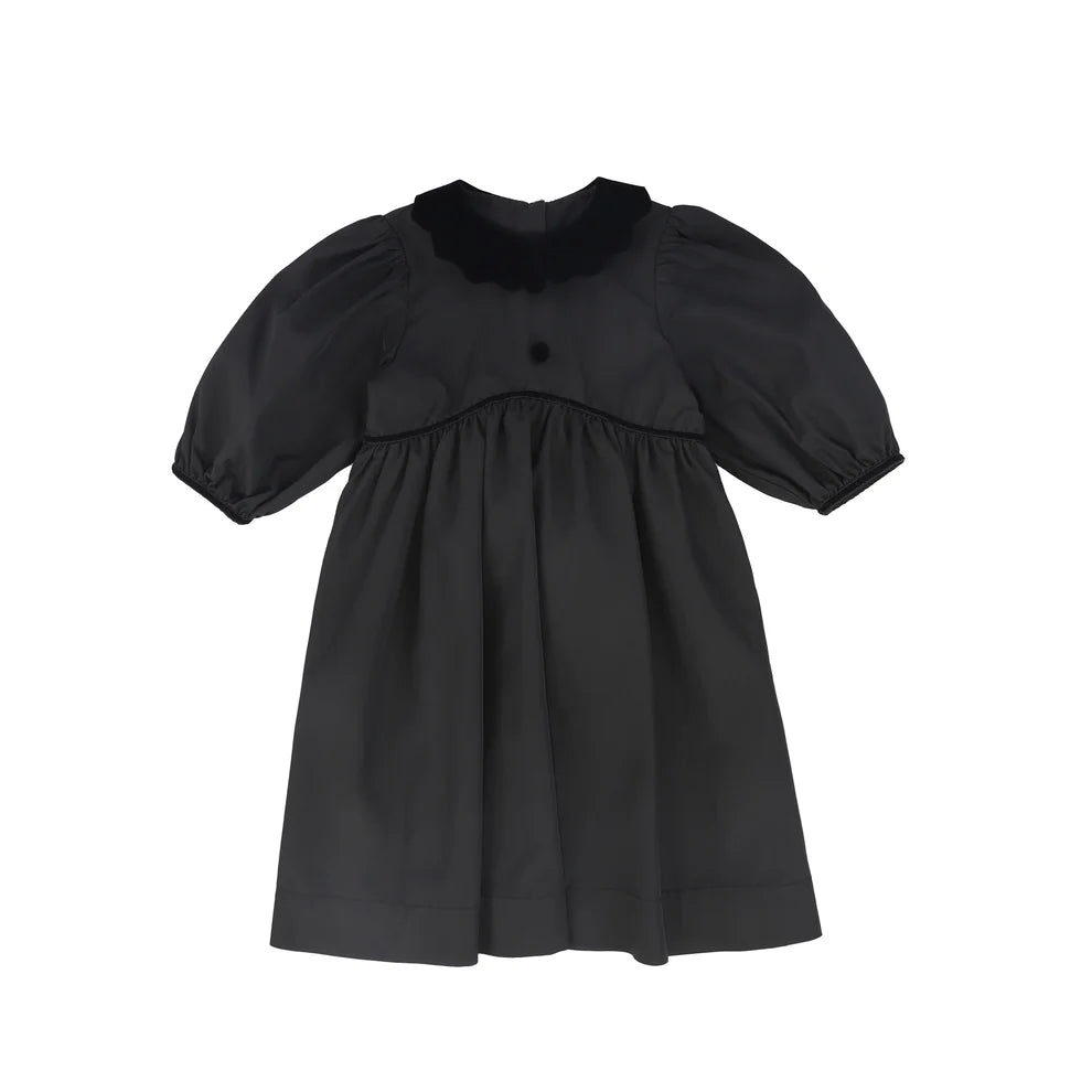 Taffeta Velvet Collar Puff Sleeve Dress