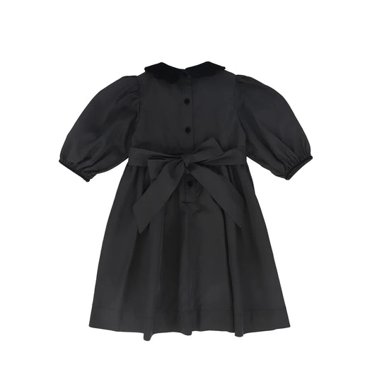 Taffeta Velvet Collar Puff Sleeve Dress