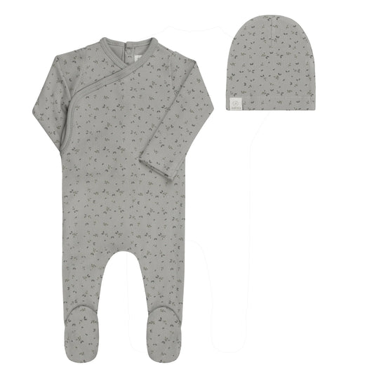 Baby Boy Footie+Beanie Floral Rib Blue