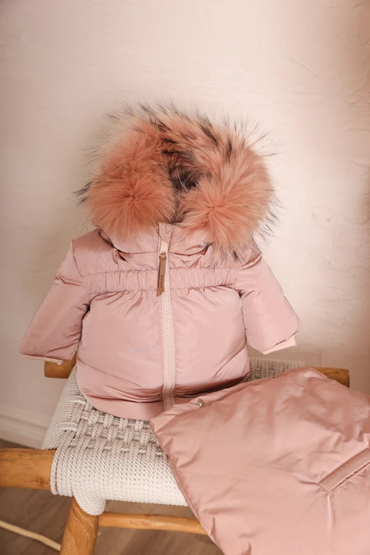 Gathered high waist Jacket + Footmuff- Pink