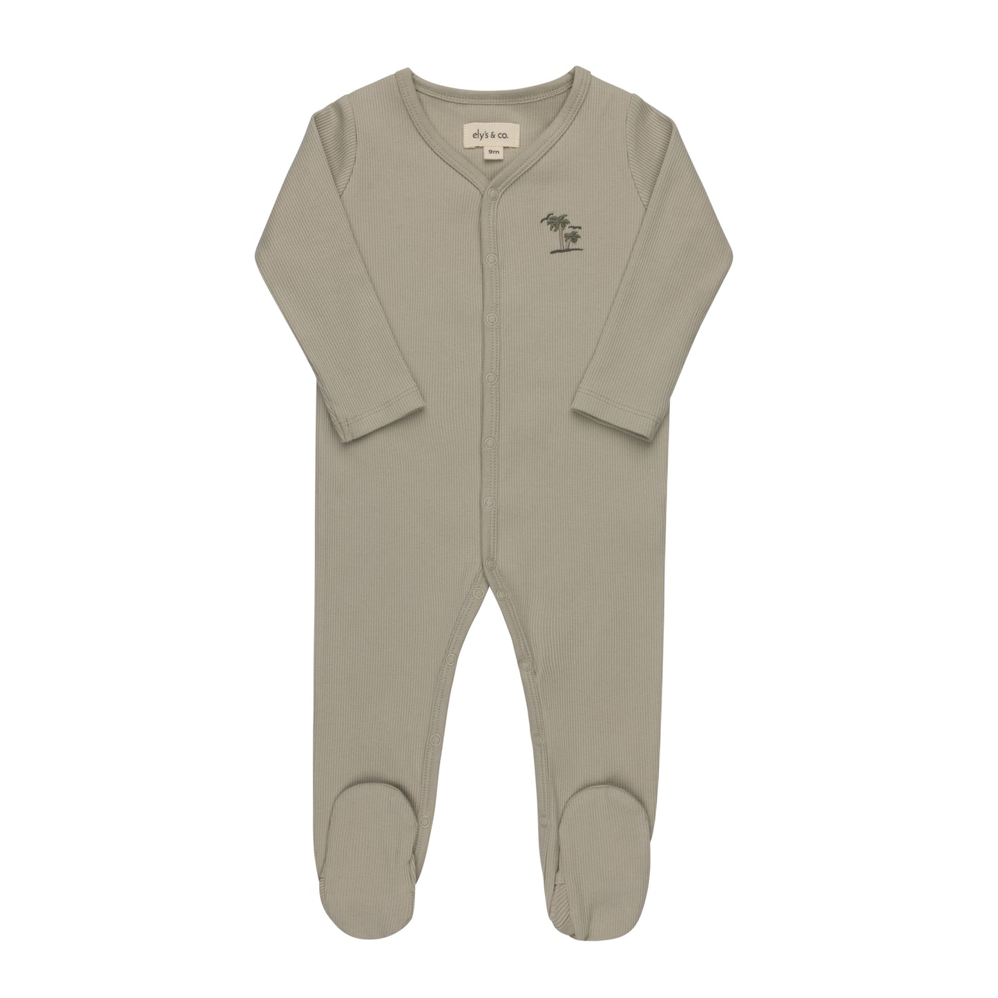 Ribbed Palm Embroidered Sage Footie