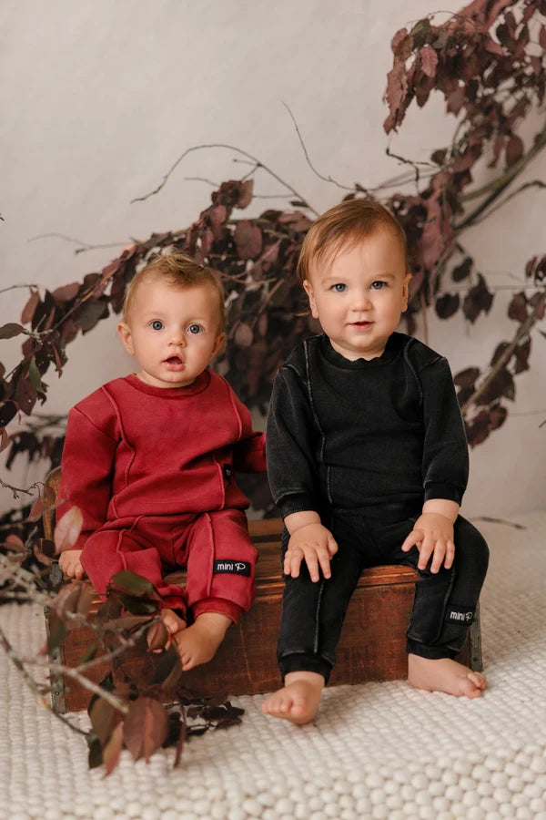 WASHED PIPING DETAIL SWEATSHIRT SET
