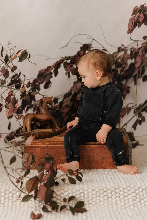 WASHED PIPING DETAIL SWEATSHIRT SET