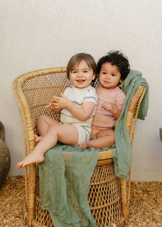 Girls Wave Knit 2 Piece Set – Pink/Ivory