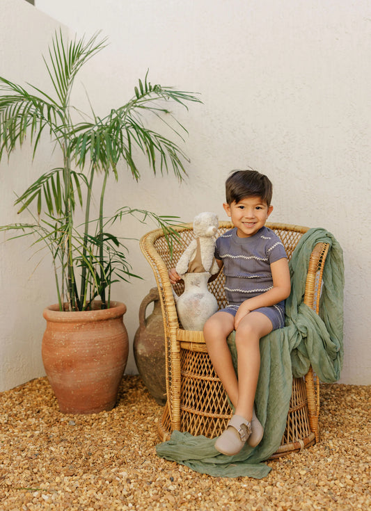 Boys Wave Knit 2 Piece Set – Blue/Ivory