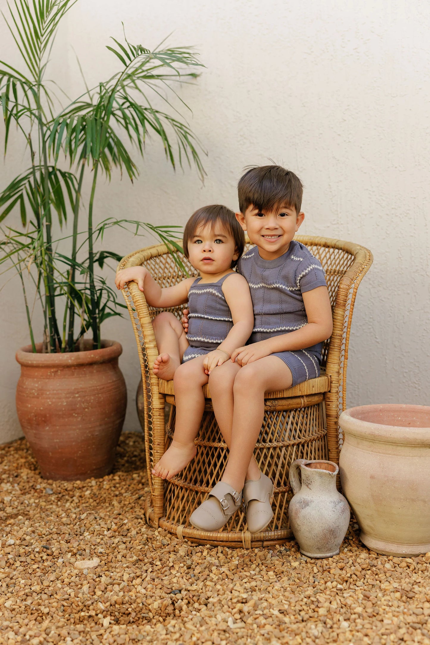 Boys Wave Knit Romper – Blue/Ivory