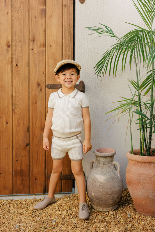 Boys Cable Knit 2 Piece Set – Ivory/Taupe